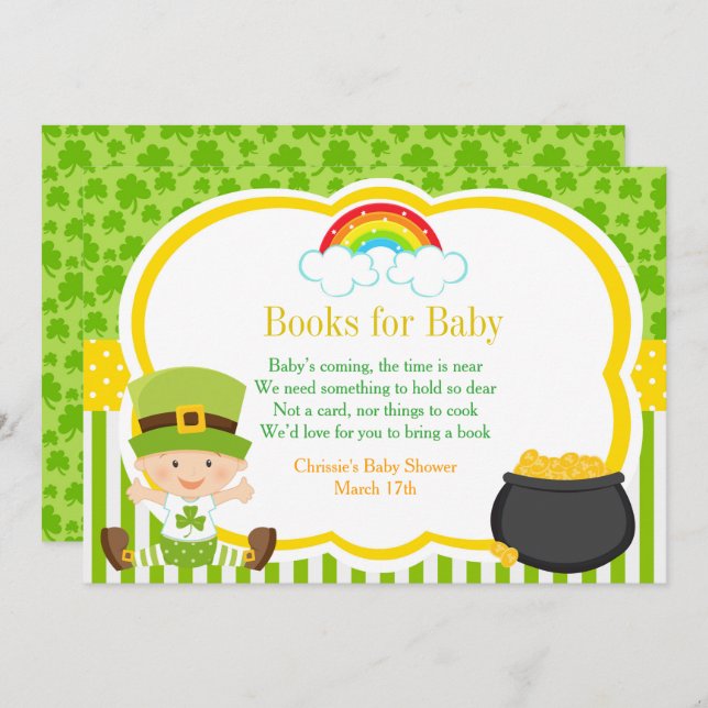 Invitation Livres de Baby shower st patrick pour bébé (Devant / Derrière)