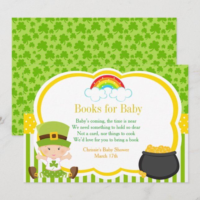 Invitation Livres de Baby shower st patrick pour bébé (Devant / Derrière)