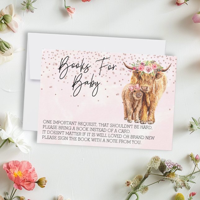 Invitation Livres de fête de bébé rose vache des Highlands Bé (Créateur téléchargé)