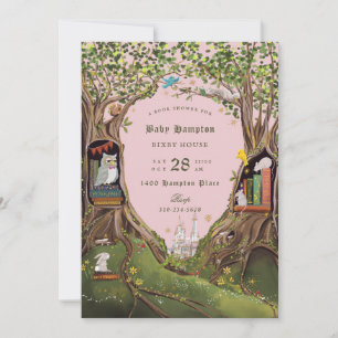 Invitation Livres d'Imaginaire pour Baby shower rose vert