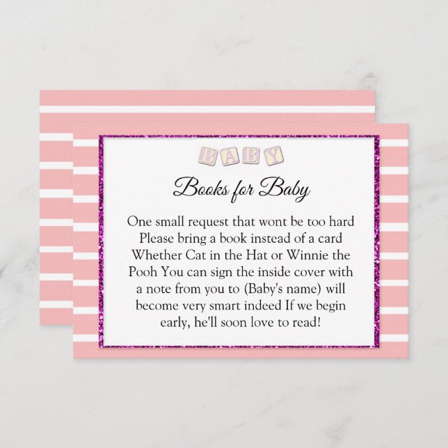Invitation Livres En Baby shower Rose Pour Baby Card (Devant / Derrière)
