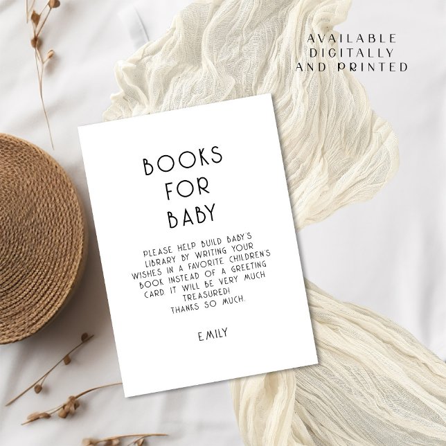 Invitation Livres en blanc noir en texte simple pour le Baby  (Available digitally and printed)