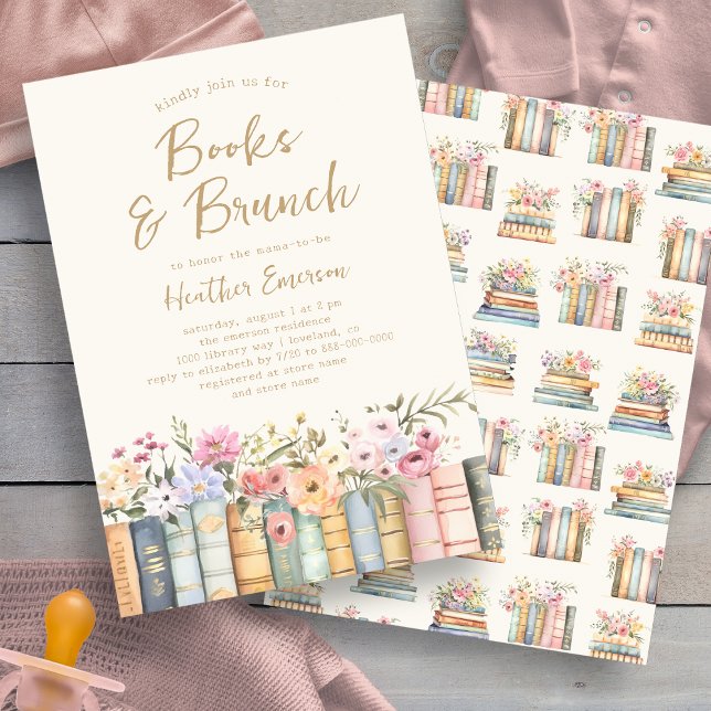 Invitation Livres et Brunch Baby Shower (Books and Brunch Baby Shower Invitation By Painted Paperie)
