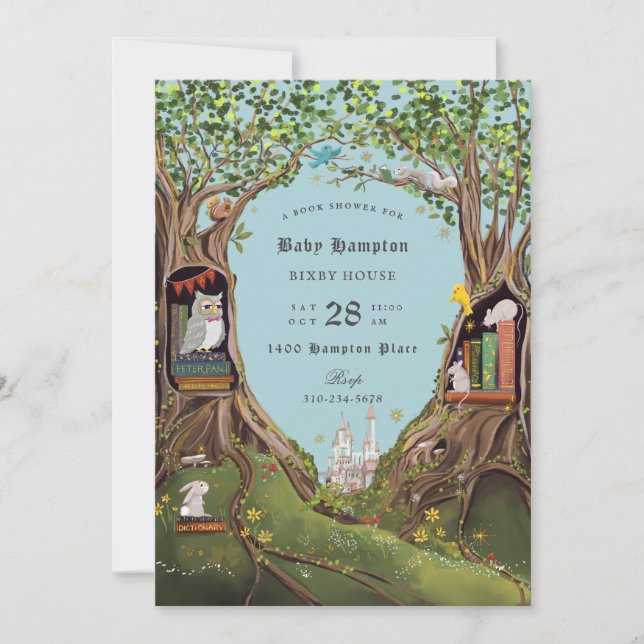 Invitation Livres Imaginaires pour Baby shower bleu clair (Devant)