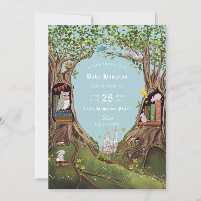 Invitation Livres Imaginaires pour Baby shower bleu clair (Devant)
