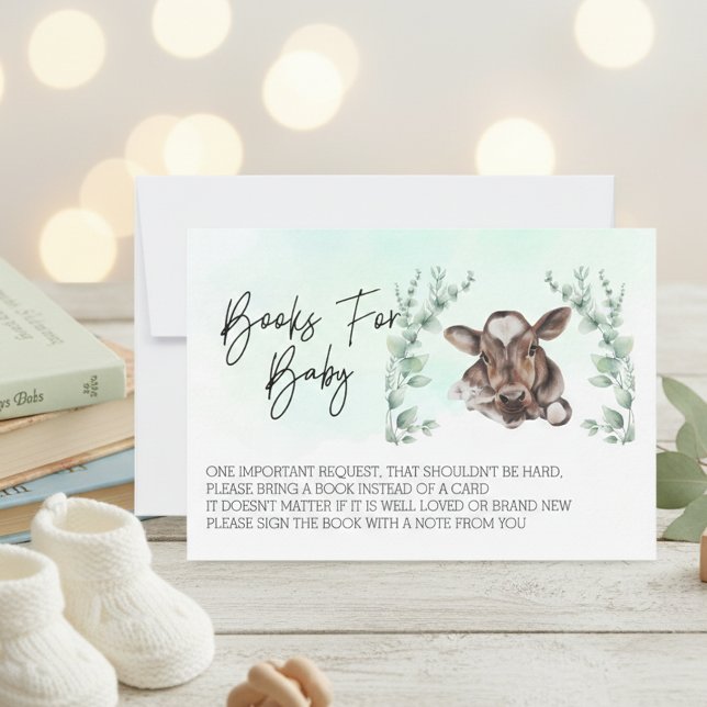 Invitation Livres pour Baby shower Cow Eucalyptus (Créateur téléchargé)