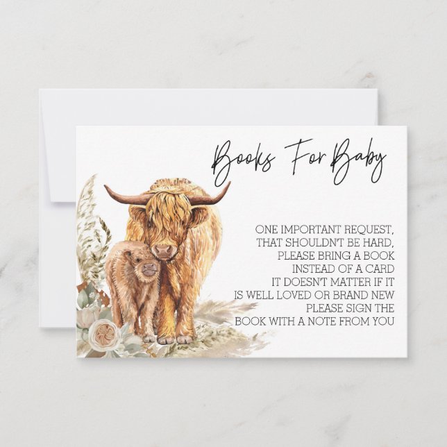 Invitation Livres pour Baby shower Highland Cow Boho (Devant)