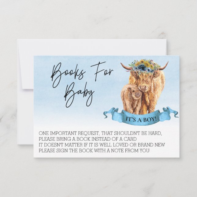 Invitation Livres pour Baby shower Highland Cow Boy Calf (Devant)
