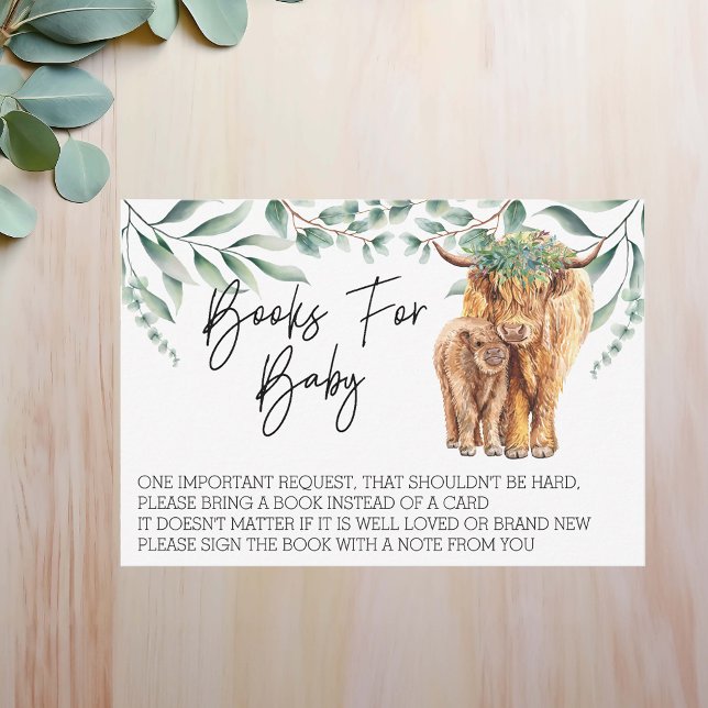 Invitation Livres pour Baby shower Highland Cow Eucalyptus (Créateur téléchargé)