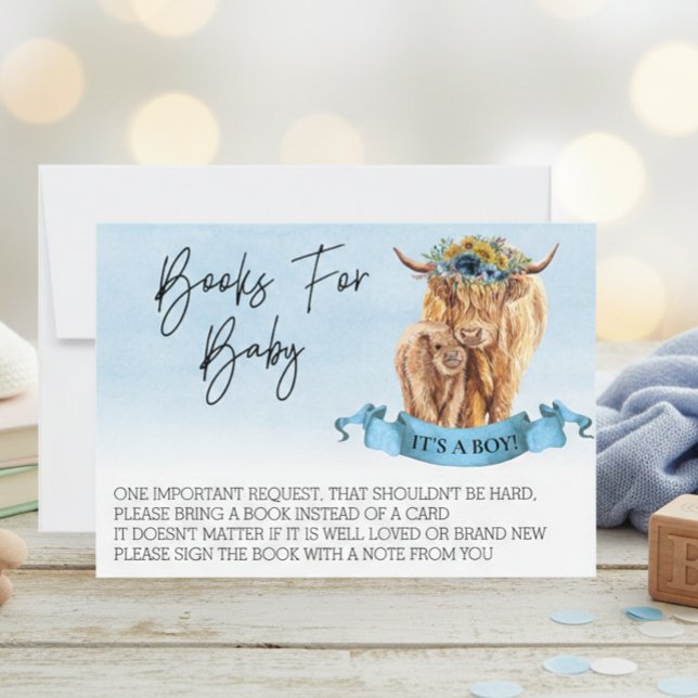 Invitation Livres pour Baby Shower Vache Highland Veau Garçon (Créateur téléchargé)