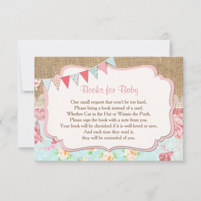 Invitation Livres pour bébé, bouchon fleuri demande d'inserti (Devant)