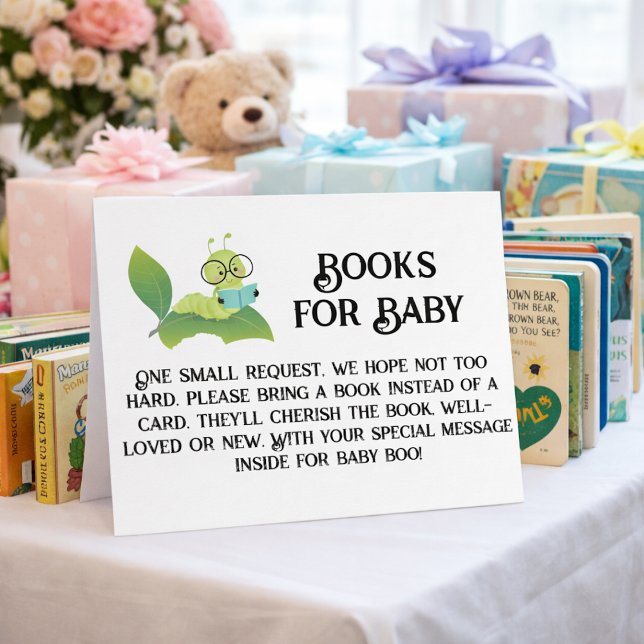 Invitation Livres pour bébé chenille lisant sur une feuille (Créateur téléchargé)