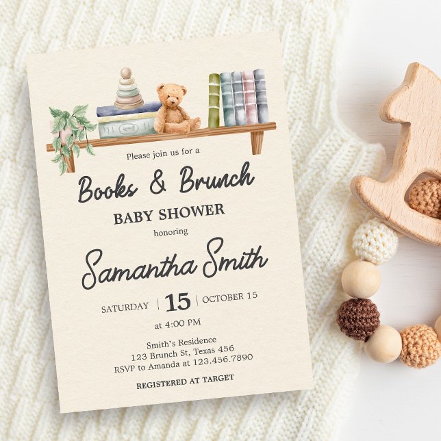 Invitation Livres pour bébé et brunch Fête de bébé neutre (Books and Brunch Baby Shower Invitation)