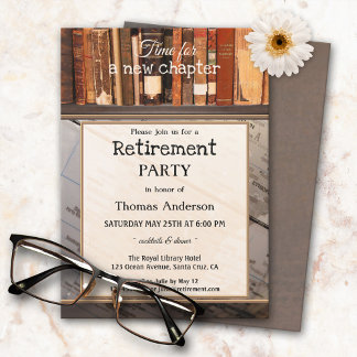 Invitation Livres vintages Bibliothèque Retraite Partie Invit