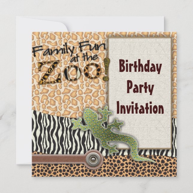 Invitation Lizard Zebra Safari Zoo Anniversaire Fête Invitati (Devant)