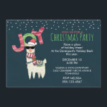 Invitation Llama à Santa Hat et lunettes de soleil Fête de No<br><div class="desc">Une invitation de noël avec un design fantaisiste. Un joli lama portant des lunettes noires, un chapeau de santa rouge et une écharpe d'hiver festive. Portant également une couverture de style sud-américain et des pom-poms. Le mot Joy écrit au-dessus de sa tête dans une police festive et colorée. Neige tombant...</div>