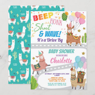 Invitation Llama Alpaca Drive À Travers Baby shower