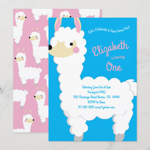 Invitation Llama Alpaca mignonne Enfants 1ère fête d'annivers