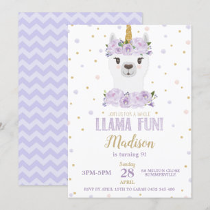 Invitation Llama Amusant Anniversaire Fête Purple Floral Girl
