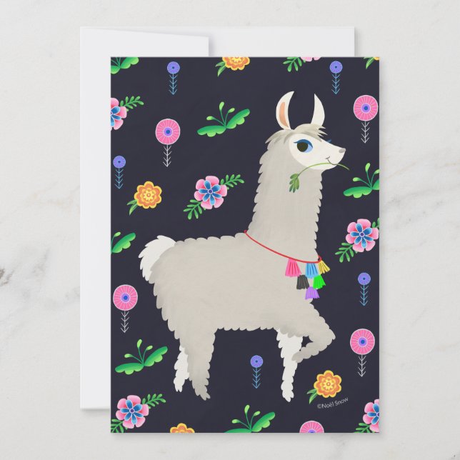 Invitation Llama aux fleurs do-it-yourself blanc (Devant)