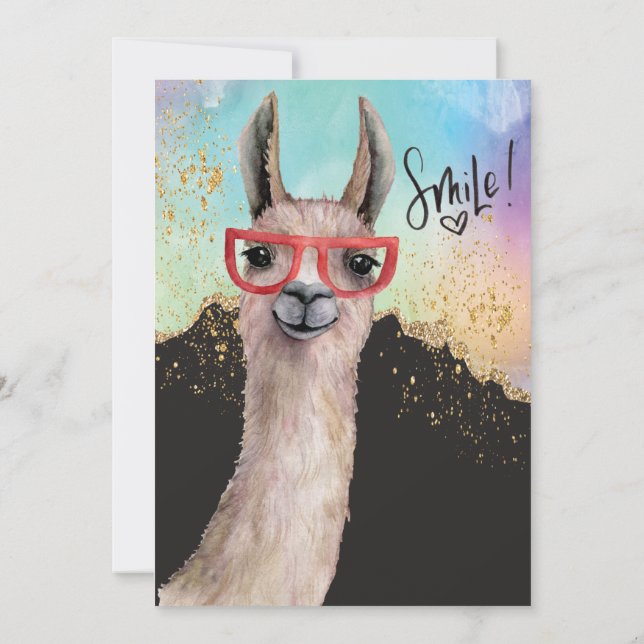Invitation Llama Drôle Pailleté Aquarelle Mariage Reporté (Dos)