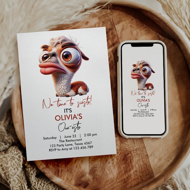 Invitation Llama Fiesta Funny Caricature 1er anniversaire (Créateur téléchargé)