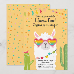Invitation Llama Fiesta Lunettes de soleil Coeur Anniversaire