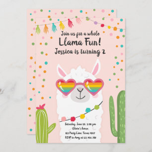 Invitation Llama Fiesta Lunettes de soleil Coeur Anniversaire