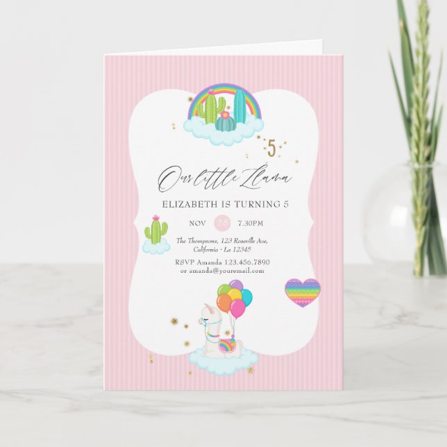 Invitation Llama Girl 5e fête d'anniversaire (Devant)