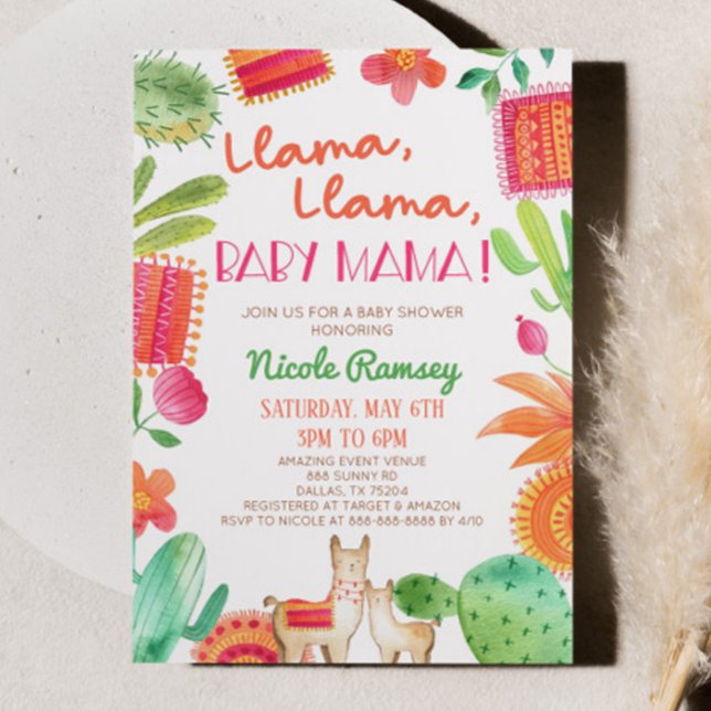 Invitation Llama Llama Baby Mama Cactus Fiesta Baby shower (Créateur téléchargé)