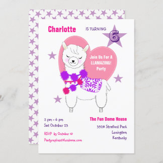 Invitation Llama Llamazing Girls mignonne fête d'anniversaire