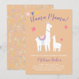 Invitation Llama Mama Baby Llama Peach Violet Baby shower
