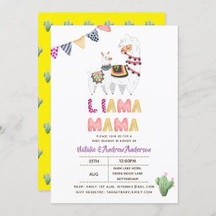 Invitation Llama Mama Baby shower Fiesta Cactus Cute Girls