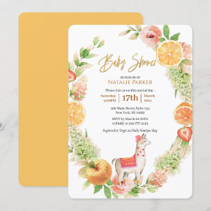 Invitation Llama Mama Citrus Baby shower de verdure fleurie