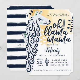 Invitation Llama Mama & Stripes - Baby shower non sexiste