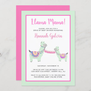 Invitation Llama Mama Vert Rose Conduite Festive Par Baby sho