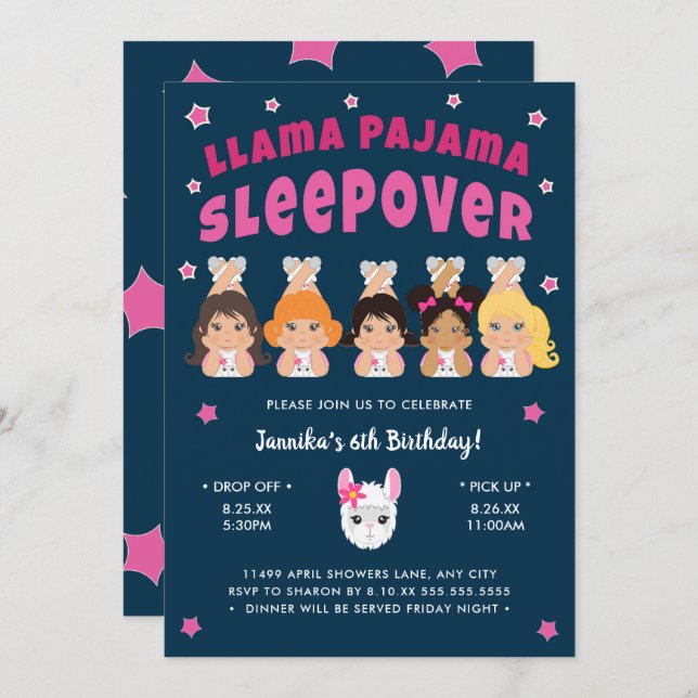 Invitation Llama Pajama Slepover Hot rose Navy (Devant / Derrière)