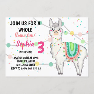 Invitation Llama Party Toute Llama Fun Girl Anniversaire