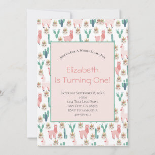 Invitation Llama rose et vert Cactus mignonne Anniversaire de
