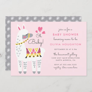 Invitation Llama rose Whimsical Oh Baby Girl Douche