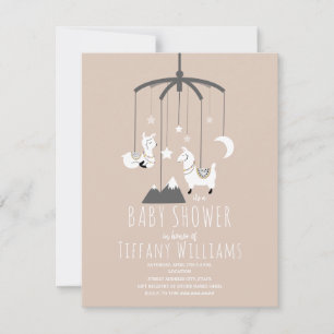 Invitation Llama Stars Baby shower fille rose