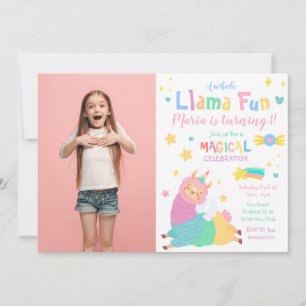Invitation Llama Unicorn Llamacorn Photo Anniversaire Invitat