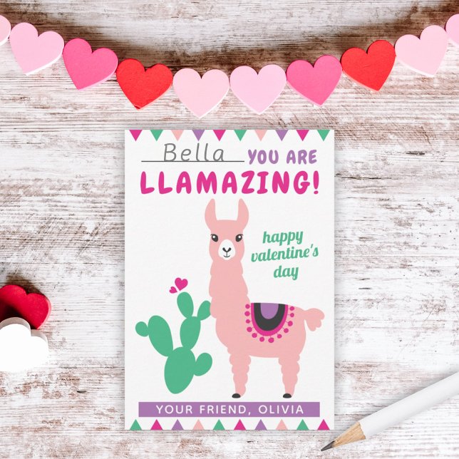 Invitation Llamazing Rose Llama Girls Classroom Valentine (Créateur téléchargé)