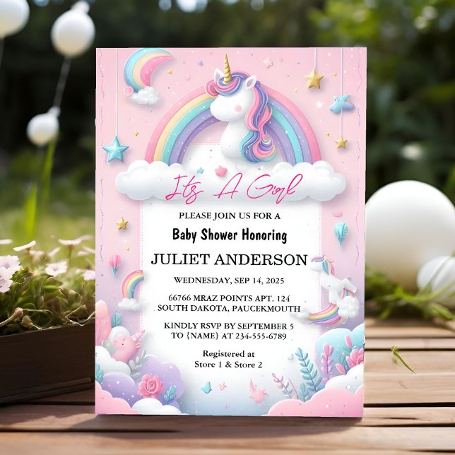 Invitation Llow Space Royal Pony Unicorn Baby Girl Douche (Créateur téléchargé)