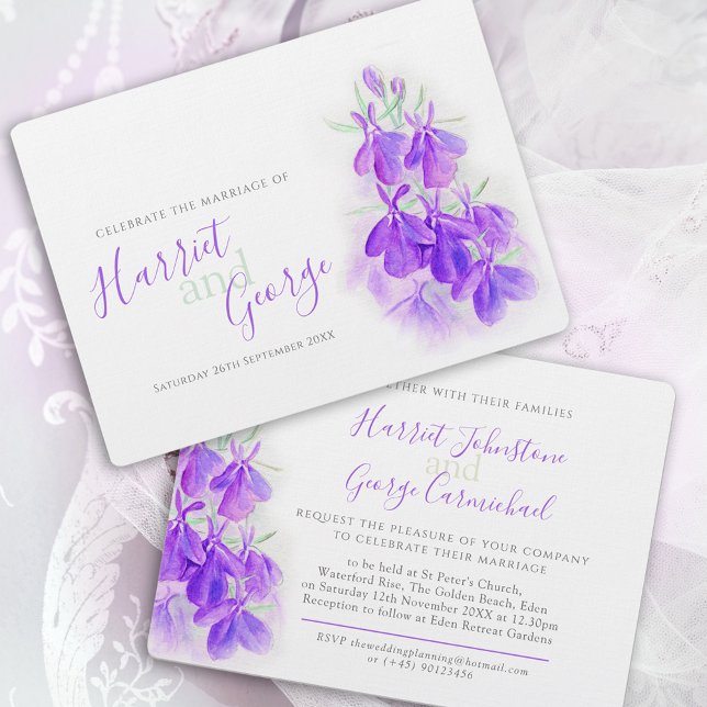 Invitation Lobelia mariage d'aquarelle fleurie violet (Créateur téléchargé)