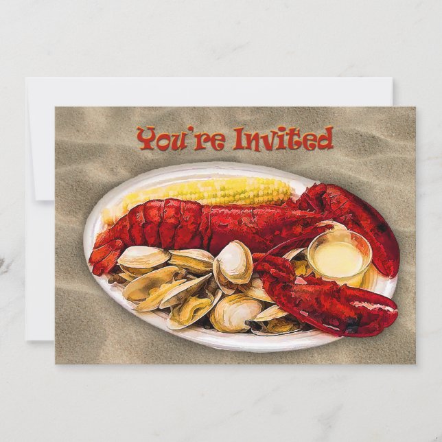 Invitation Lobster & Clams Sandy Beach Vous êtes invité (Devant)