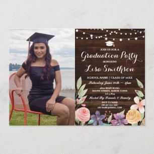 Invitation L'obtention du diplôme rustique fleurit la photo