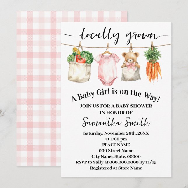 Invitation Locally Grown Baby Girl on the Way Baby Shower (Devant / Derrière)