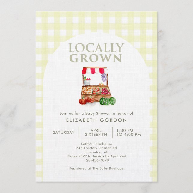 Invitation Locally Grown Baby Shower Farm Market Gingham (Devant)