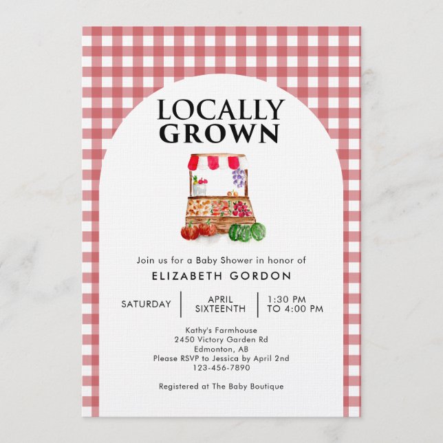 Invitation Locally Grown Baby Shower Farm Market Gingham (Devant)